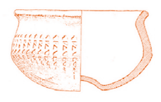 Schematische Darstellung eines gefundenen Tongefäß aus der Gallhof Höhle